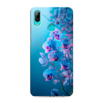 Силиконовый противоударный чехол на Huawei Y7 (2019) с принтом голубые орхидеи Силиконовый противоударный чехол на Huawei Y7 (2019) с принтом голубые орхидеи