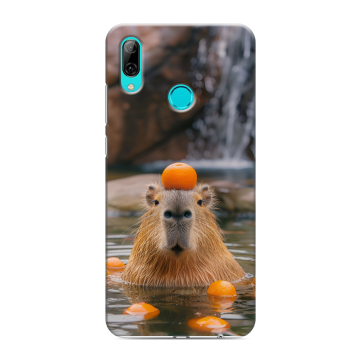 Силиконовый противоударный чехол на Huawei Y7 (2019) с принтом Капибара с апельсином Силиконовый противоударный чехол на Huawei Y7 (2019) с принтом Капибара с апельсином