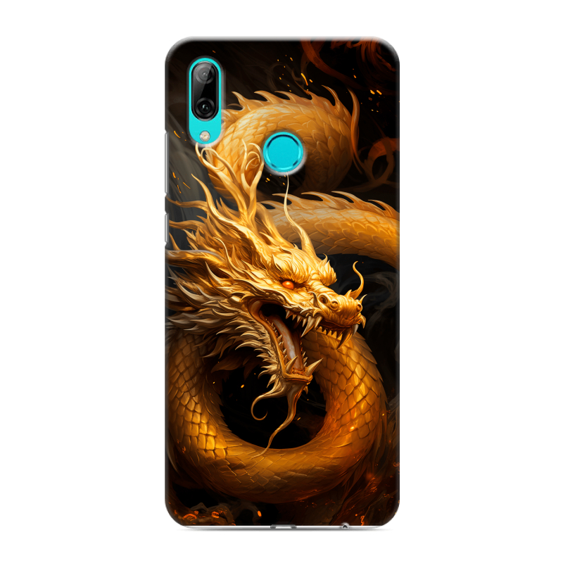 Силиконовый противоударный чехол на Huawei Y7 (2019) с принтом Золотой дракон Силиконовый противоударный чехол на Huawei Y7 (2019) с принтом Золотой дракон