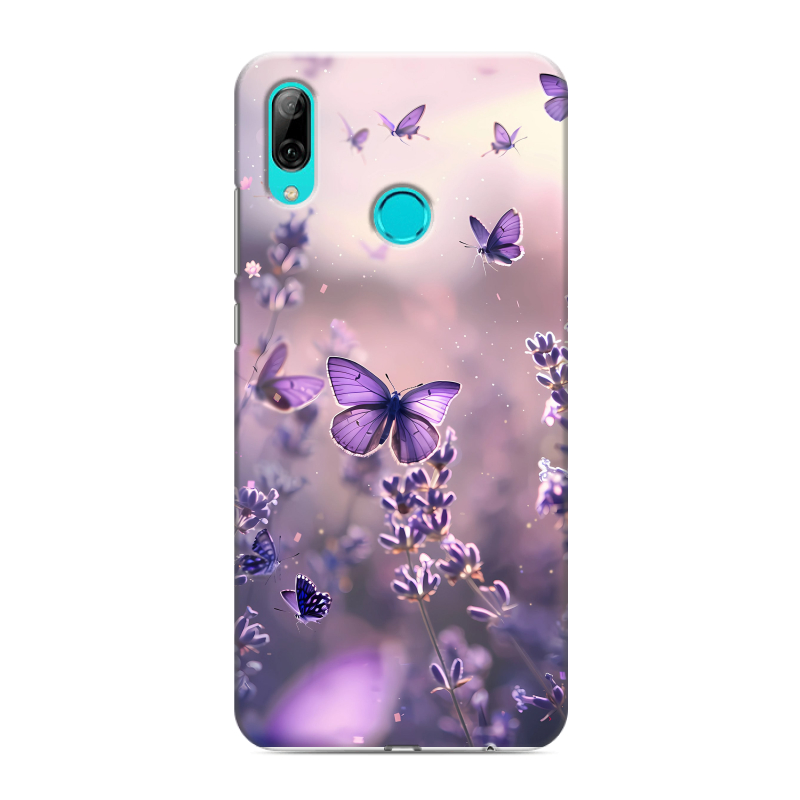 Силиконовый противоударный чехол на Huawei Y7 (2019) с принтом бабочки и лаванда Силиконовый противоударный чехол на Huawei Y7 (2019) с принтом бабочки и лаванда