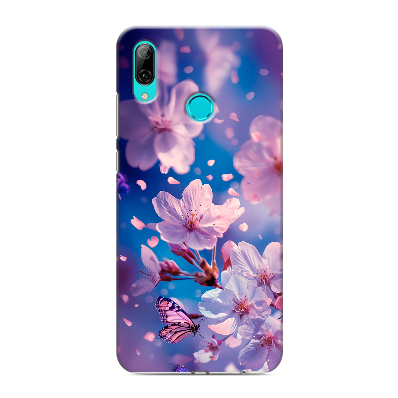 Силиконовый противоударный чехол на Huawei Y7 (2019) с принтом цветы бабочки Силиконовый противоударный чехол на Huawei Y7 (2019) с принтом цветы бабочки