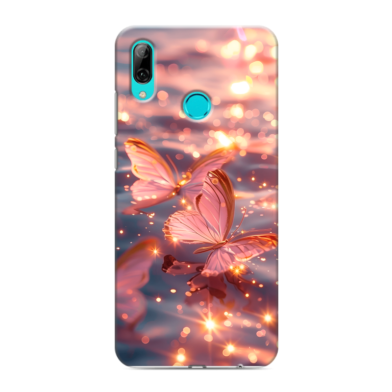 Силиконовый противоударный чехол на Huawei Y7 (2019) с принтом бабочки розовые Силиконовый противоударный чехол на Huawei Y7 (2019) с принтом бабочки розовые