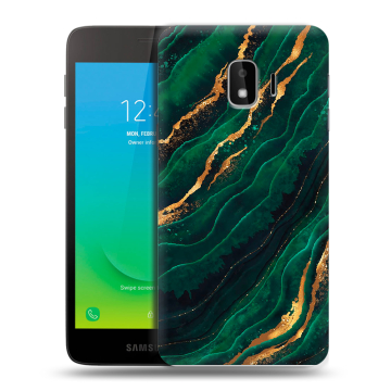 Силиконовый противоударный чехол на Samsung Galaxy J2 Core с принтом Мрамор зеленое золото Силиконовый противоударный чехол на Samsung Galaxy J2 Core с принтом Мрамор зеленое золото