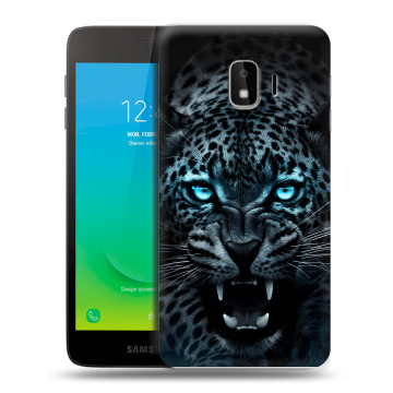 Силиконовый противоударный чехол на Samsung Galaxy J2 Core с принтом Темный леопард Силиконовый противоударный чехол на Samsung Galaxy J2 Core с принтом Темный леопард