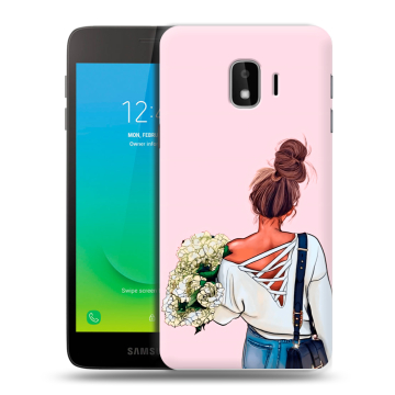 Силиконовый противоударный чехол на Samsung Galaxy J2 Core с принтом Девушка и букет Силиконовый противоударный чехол на Samsung Galaxy J2 Core с принтом Девушка и букет