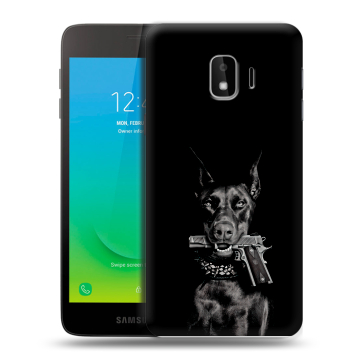 Силиконовый противоударный чехол на Samsung Galaxy J2 Core с принтом Доберман и пистолет Силиконовый противоударный чехол на Samsung Galaxy J2 Core с принтом Доберман и пистолет
