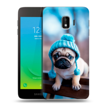 Силиконовый противоударный чехол на Samsung Galaxy J2 Core с принтом Мопс в шапке Силиконовый противоударный чехол на Samsung Galaxy J2 Core с принтом Мопс в шапке