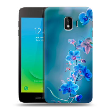 Силиконовый противоударный чехол на Samsung Galaxy J2 Core с принтом Голубые цветы Силиконовый противоударный чехол на Samsung Galaxy J2 Core с принтом Голубые цветы