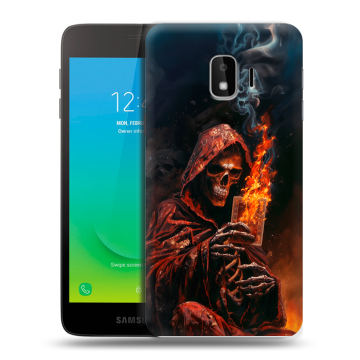 Силиконовый противоударный чехол на Samsung Galaxy J2 Core с принтом Скелет и карты Силиконовый противоударный чехол на Samsung Galaxy J2 Core с принтом Скелет и карты
