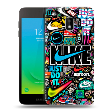 Силиконовый противоударный чехол на Samsung Galaxy J2 Core с принтом найк nike черный
