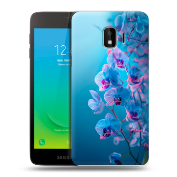 Силиконовый противоударный чехол на Samsung Galaxy J2 Core с принтом голубые орхидеи Силиконовый противоударный чехол на Samsung Galaxy J2 Core с принтом голубые орхидеи