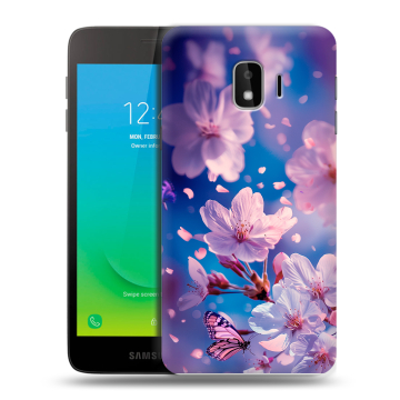 Силиконовый противоударный чехол на Samsung Galaxy J2 Core с принтом цветы бабочки Силиконовый противоударный чехол на Samsung Galaxy J2 Core с принтом цветы бабочки