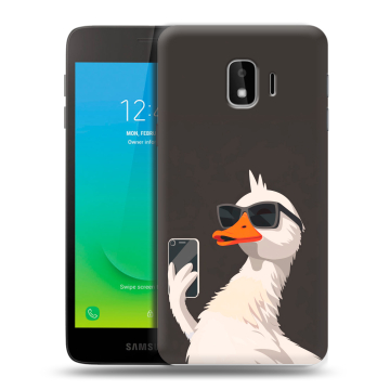 Силиконовый противоударный чехол на Samsung Galaxy J2 Core с принтом утка в очках Силиконовый противоударный чехол на Samsung Galaxy J2 Core с принтом утка в очках