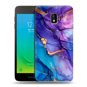 Силиконовый противоударный чехол на Samsung Galaxy J2 Core с принтом синий мрамор Силиконовый противоударный чехол на Samsung Galaxy J2 Core с принтом синий мрамор