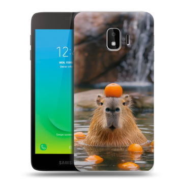Силиконовый противоударный чехол на Samsung Galaxy J2 Core с принтом Капибара с апельсином Силиконовый противоударный чехол на Samsung Galaxy J2 Core с принтом Капибара с апельсином