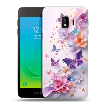 Силиконовый противоударный чехол на Samsung Galaxy J2 Core с принтом цветы бабочки