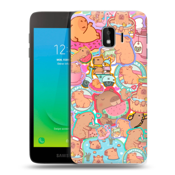 Силиконовый противоударный чехол на Samsung Galaxy J2 Core с принтом капибары Силиконовый противоударный чехол на Samsung Galaxy J2 Core с принтом капибары