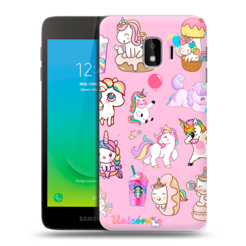 Силиконовый противоударный чехол на Samsung Galaxy J2 Core с принтом розовые единороги Силиконовый противоударный чехол на Samsung Galaxy J2 Core с принтом розовые единороги