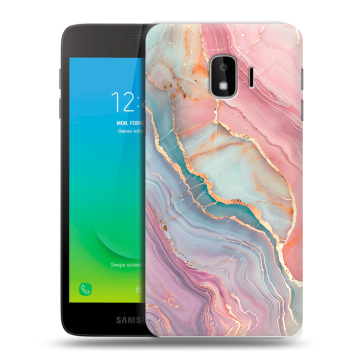 Силиконовый противоударный чехол на Samsung Galaxy J2 Core с принтом розовый мрамор Силиконовый противоударный чехол на Samsung Galaxy J2 Core с принтом розовый мрамор