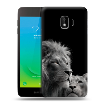 Силиконовый противоударный чехол на Samsung Galaxy J2 Core с принтом Лев кошки Силиконовый противоударный чехол на Samsung Galaxy J2 Core с принтом Лев кошки