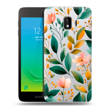 Силиконовый противоударный чехол на Samsung Galaxy J2 Core с принтом Цветы паттерн Силиконовый противоударный чехол на Samsung Galaxy J2 Core с принтом Цветы паттерн