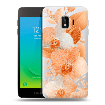 Силиконовый противоударный чехол на Samsung Galaxy J2 Core с принтом Бежевые цветы Силиконовый противоударный чехол на Samsung Galaxy J2 Core с принтом Бежевые цветы