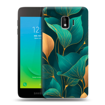 Силиконовый противоударный чехол на Samsung Galaxy J2 Core с принтом Листья и золото Силиконовый противоударный чехол на Samsung Galaxy J2 Core с принтом Листья и золото