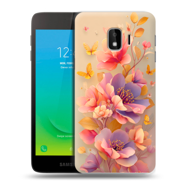 Силиконовый противоударный чехол на Samsung Galaxy J2 Core с принтом Цветы и бабочки
