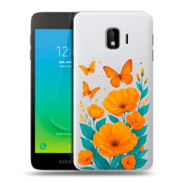 Силиконовый противоударный чехол на Samsung Galaxy J2 Core с принтом цветы бабочки