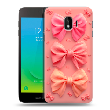 Силиконовый противоударный чехол на Samsung Galaxy J2 Core с принтом Розовые бантики Силиконовый противоударный чехол на Samsung Galaxy J2 Core с принтом Розовые бантики