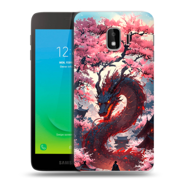 Силиконовый противоударный чехол на Samsung Galaxy J2 Core с принтом Дракон Японский Силиконовый противоударный чехол на Samsung Galaxy J2 Core с принтом Дракон Японский
