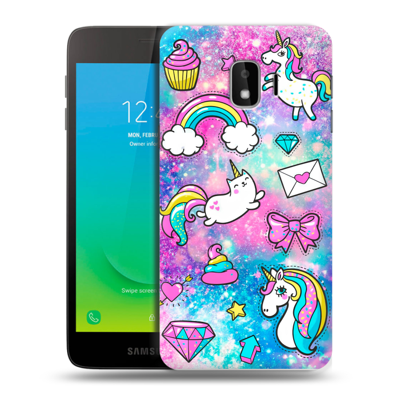 Пластиковый чехол на Samsung Galaxy J2 Core с принтом Единороги Пластиковый чехол на Samsung Galaxy J2 Core с принтом Единороги