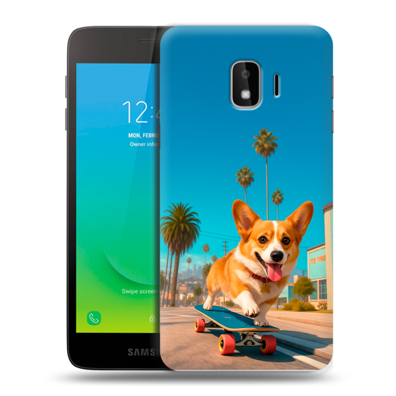 Пластиковый чехол на Samsung Galaxy J2 Core с принтом Корги на скейте Пластиковый чехол на Samsung Galaxy J2 Core с принтом Корги на скейте
