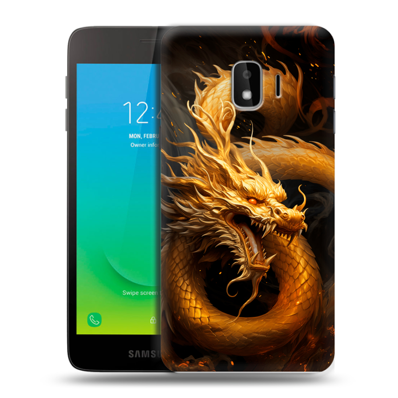 Силиконовый противоударный чехол на Samsung Galaxy J2 Core с принтом Золотой дракон Силиконовый противоударный чехол на Samsung Galaxy J2 Core с принтом Золотой дракон