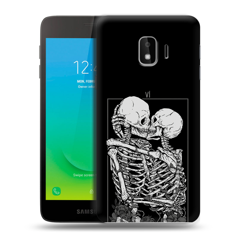 Силиконовый противоударный чехол на Samsung Galaxy J2 Core с принтом Поцелуй скелетов Силиконовый противоударный чехол на Samsung Galaxy J2 Core с принтом Поцелуй скелетов