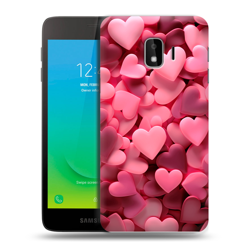 Пластиковый чехол на Samsung Galaxy J2 Core с принтом розовые сердечки Пластиковый чехол на Samsung Galaxy J2 Core с принтом розовые сердечки