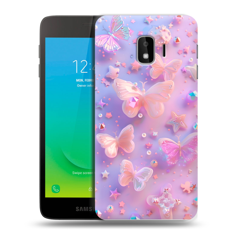 Силиконовый противоударный чехол на Samsung Galaxy J2 Core с принтом Бабочки Силиконовый противоударный чехол на Samsung Galaxy J2 Core с принтом Бабочки