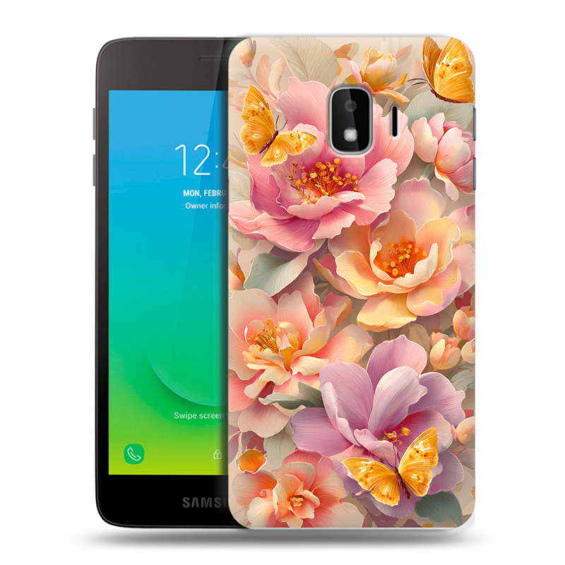 Пластиковый чехол на Samsung Galaxy J2 Core с принтом Цветы и бабочки Пластиковый чехол на Samsung Galaxy J2 Core с принтом Цветы и бабочки