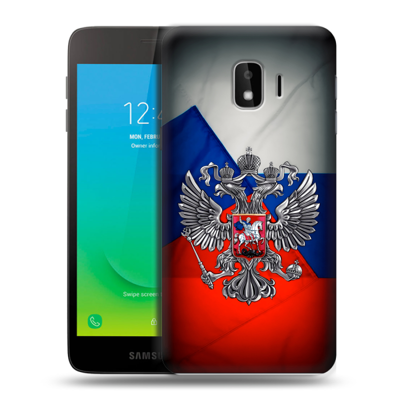 Силиконовый противоударный чехол на Samsung Galaxy J2 Core с принтом Флаг России Силиконовый противоударный чехол на Samsung Galaxy J2 Core с принтом Флаг России