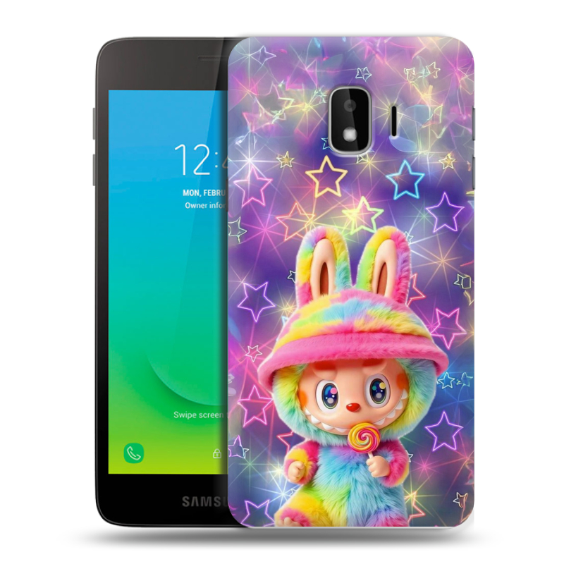 Силиконовый противоударный чехол на Samsung Galaxy J2 Core с принтом Labubu Лабубу Силиконовый противоударный чехол на Samsung Galaxy J2 Core с принтом Labubu Лабубу