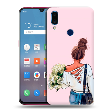 Пластиковый чехол на Meizu Note 9 с принтом Девушка и букет Пластиковый чехол на Meizu Note 9 с принтом Девушка и букет