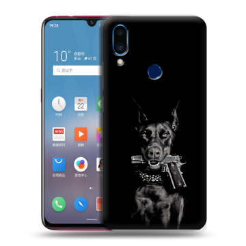 Пластиковый чехол на Meizu Note 9 с принтом Доберман и пистолет Пластиковый чехол на Meizu Note 9 с принтом Доберман и пистолет