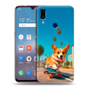 Пластиковый чехол на Meizu Note 9 с принтом Корги на скейте Пластиковый чехол на Meizu Note 9 с принтом Корги на скейте
