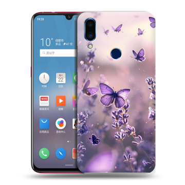 Пластиковый чехол на Meizu Note 9 с принтом бабочки и лаванда
