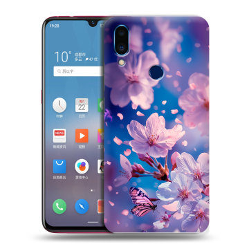 Пластиковый чехол на Meizu Note 9 с принтом цветы бабочки Пластиковый чехол на Meizu Note 9 с принтом цветы бабочки