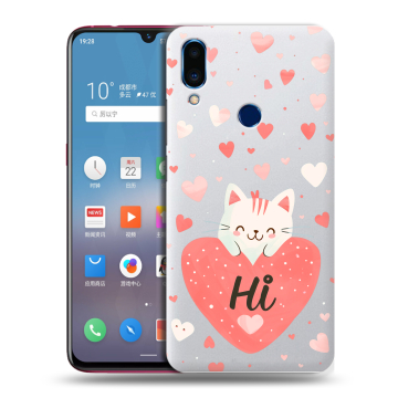 Пластиковый чехол на Meizu Note 9 с принтом котенок и сердечко
