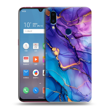 Пластиковый чехол на Meizu Note 9 с принтом синий мрамор