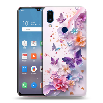 Пластиковый чехол на Meizu Note 9 с принтом цветы бабочки