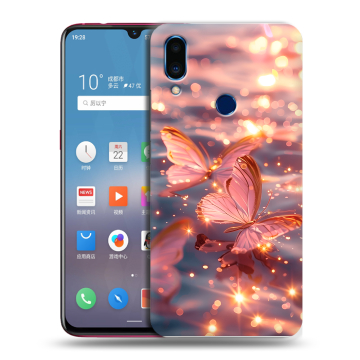 Пластиковый чехол на Meizu Note 9 с принтом бабочки розовые