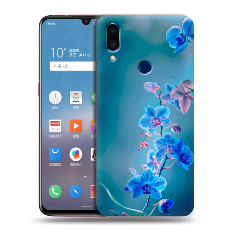 Пластиковый чехол на Meizu Note 9 с принтом Голубые цветы Пластиковый чехол на Meizu Note 9 с принтом Голубые цветы